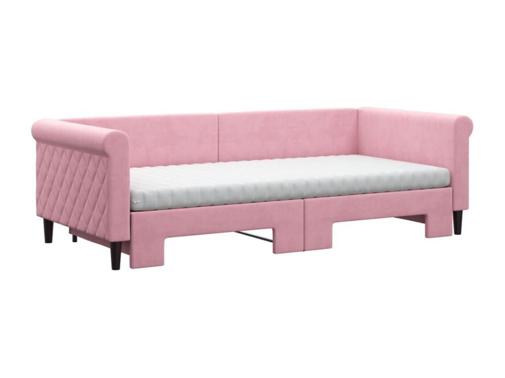 Daybed with pull-out bed and pink velvet mattress 90x200 cm QAXB14945