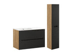 Lysvia Black and Wood Single Vanity Unit with Left-Hand Inset Basin (90cm) and Tall Cabinet CBFF07192