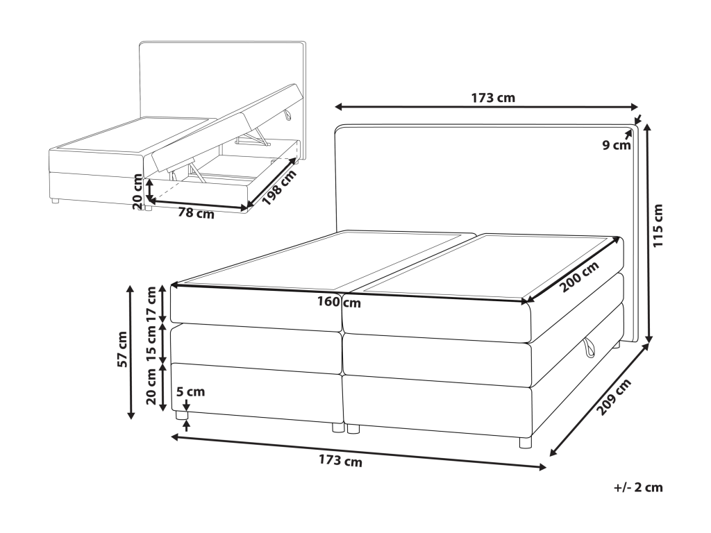 Box spring bed, fabric, 160x200 cm, light grey, YEYN46760