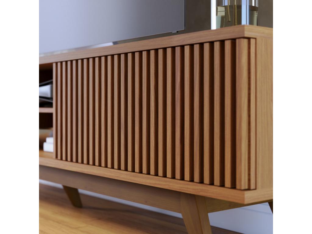 75-inch TV Stand, Oak Finish, Wooden Legs, 4 Doors, 8 Shelves, W 218 H 57 D 40 cm CXDB39191