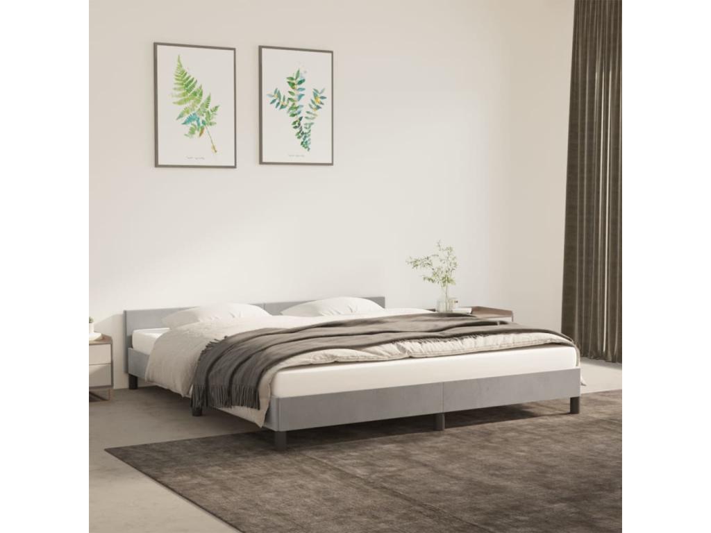 Bed frame with headboard, light grey, 160x200 cm, velvet, SETJ19166