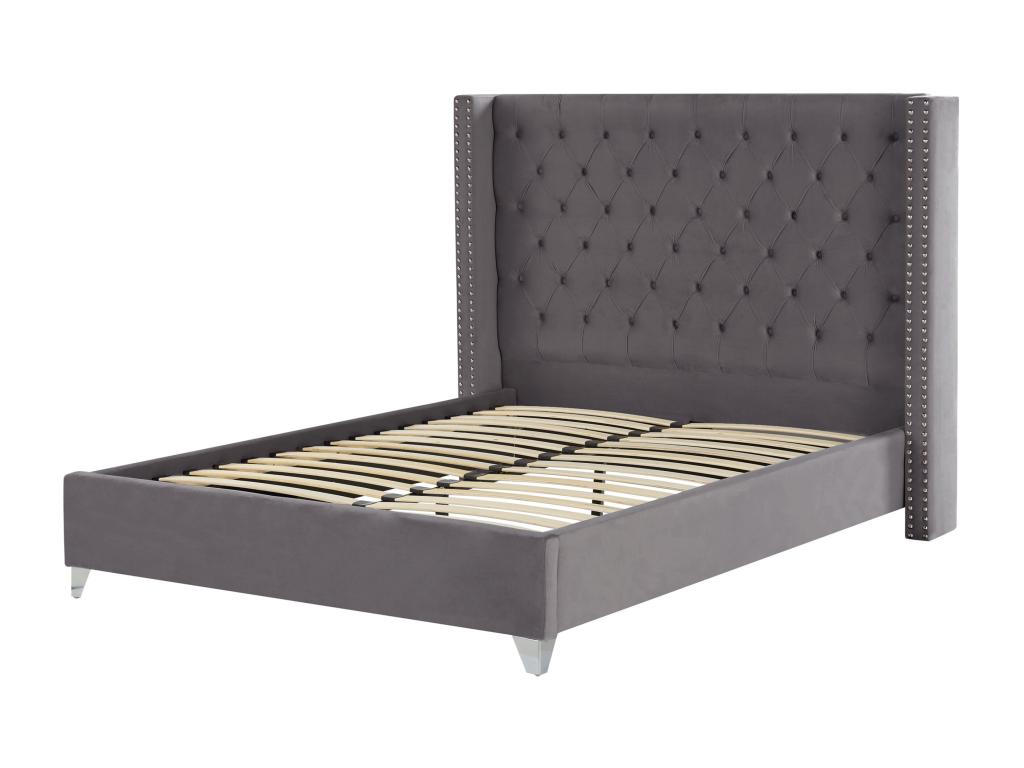 Lysvia upholstered bed in velvet - Grey - 140x190 MSEE38143