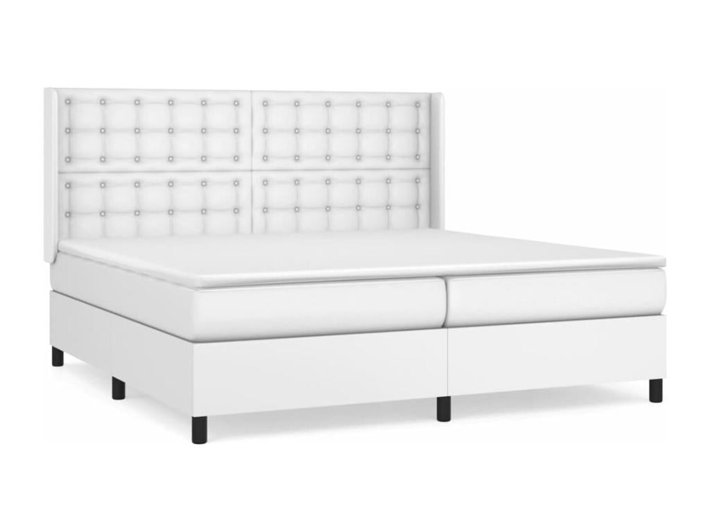 Upholstered bed base with mattress, white, 200x200cm, faux leather, GXAV35602