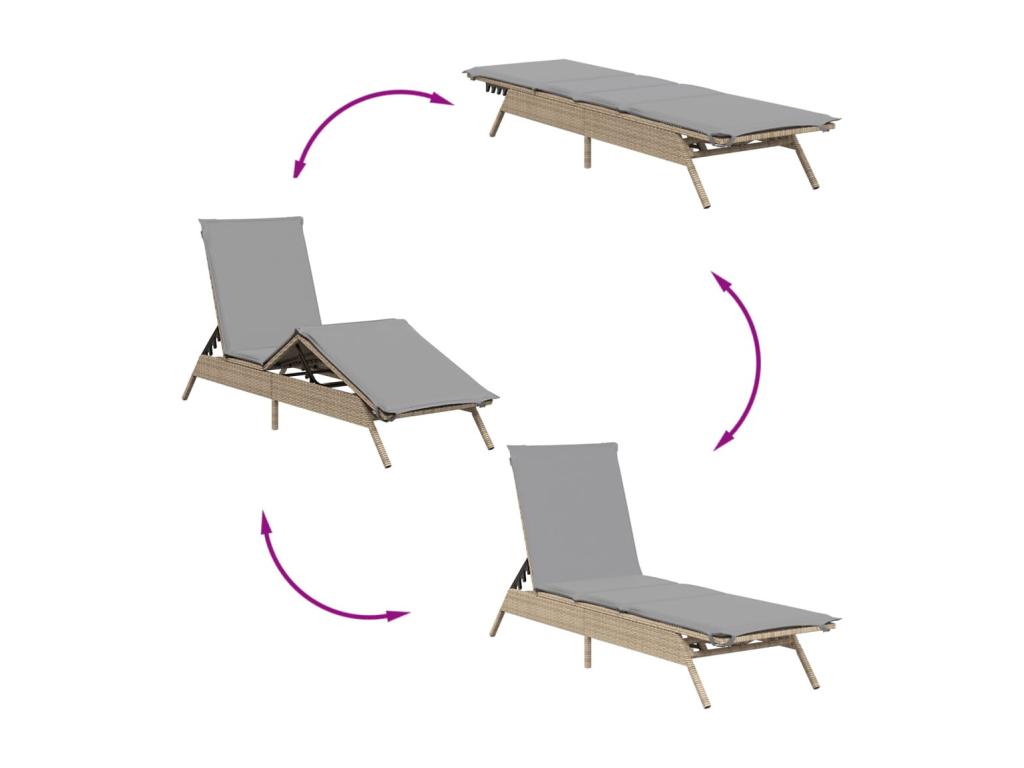 Chaise longue with beige cushion, woven resin EKVM31977