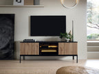 3-door TV unit with LEDs in MDF and smoked glass - Black and Natural - Lysvia VVNN65663