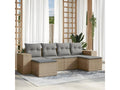 Garden furniture set with cushions, 6 pieces, beige woven resin, SERL92553