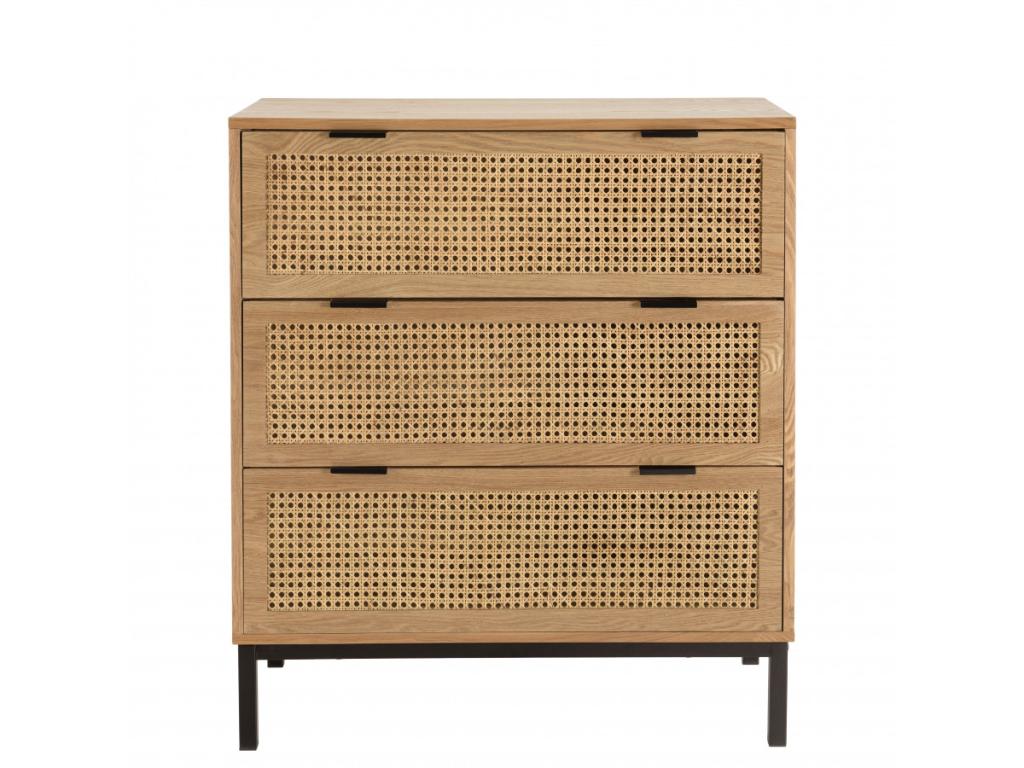 Elariva - 3-drawer chest with natural cane detailing and black metal legs ZTLY16390