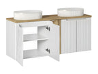 MMRR04123 Double Vanity Unit Set 140cm with 5 Doors and Tall Cabinet, White and Wood
