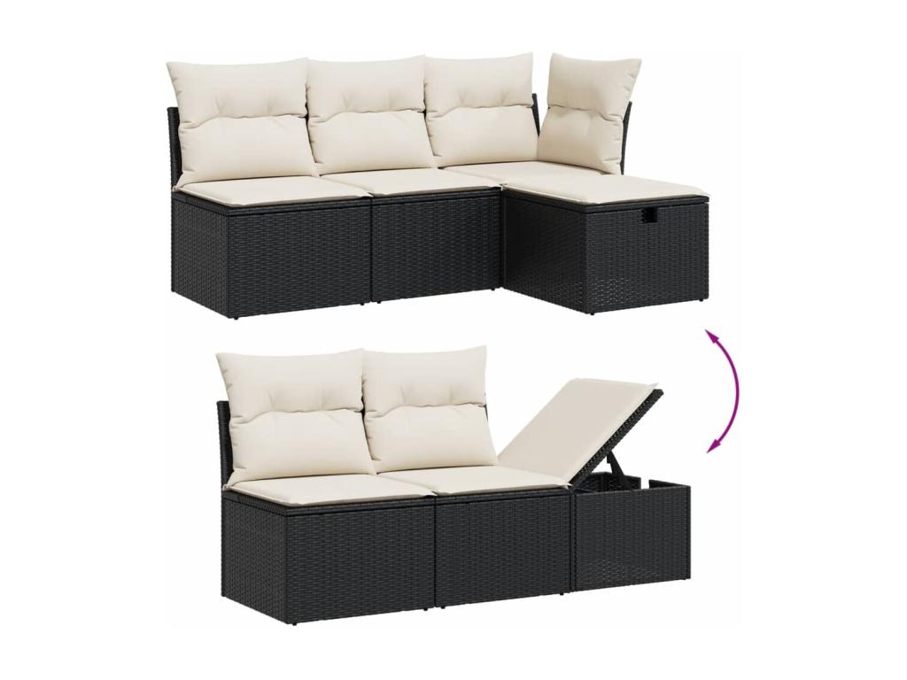 7-piece garden furniture set with cushions, black woven resin VIEZ83022