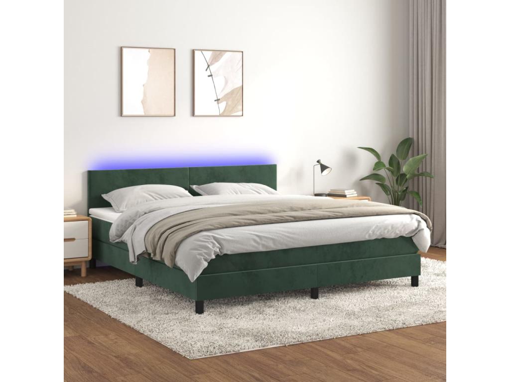 Upholstered bed base with mattress and LED lighting, Dark Green, 180x200 cm, Velvet, ARSA21869