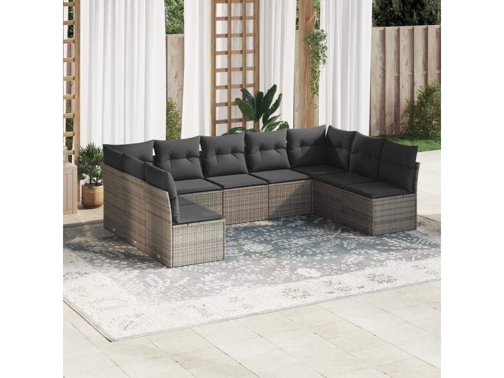 9-piece garden furniture set with grey resin wicker cushions QXGI59754