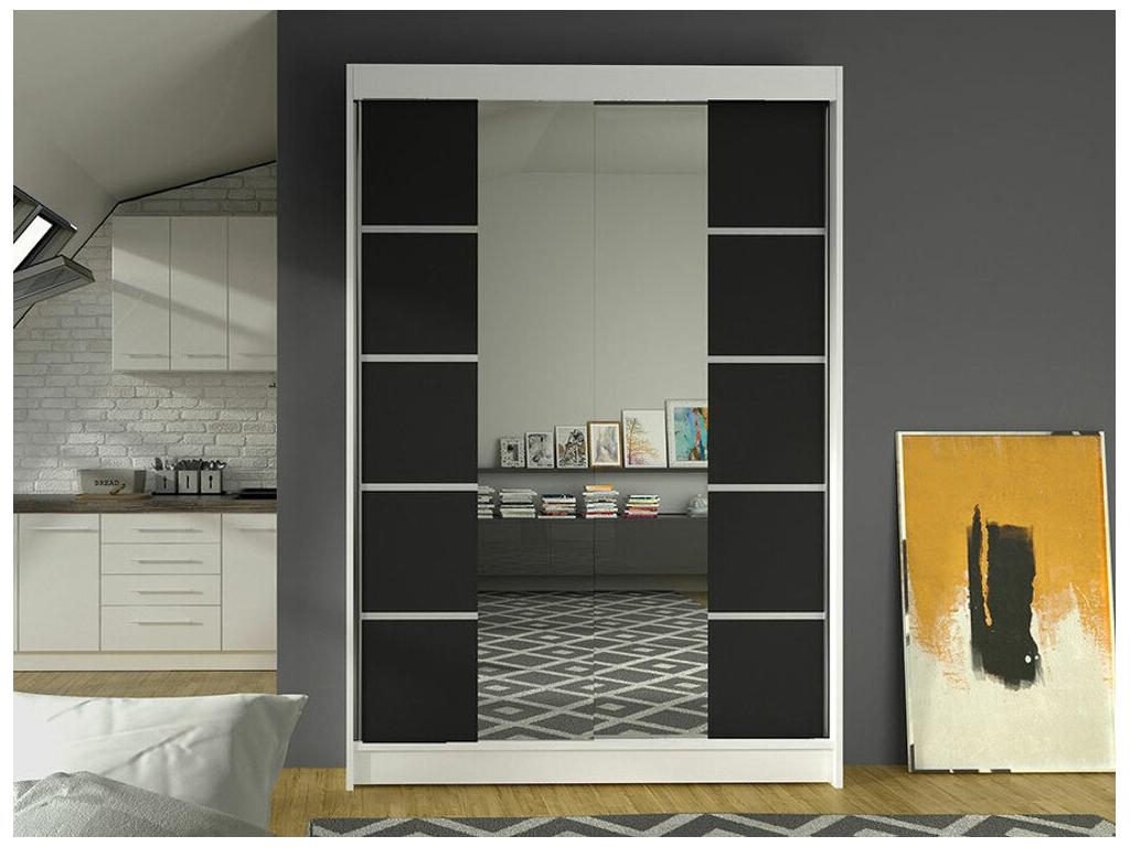 Wardrobe 151 Black - White 200x120x58cm Sliding Wardrobe Doors OKJZ45635