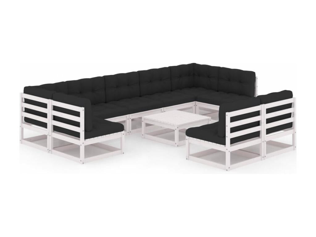 10-piece garden furniture set with cushions, white, solid pine wood, EFIX93339
