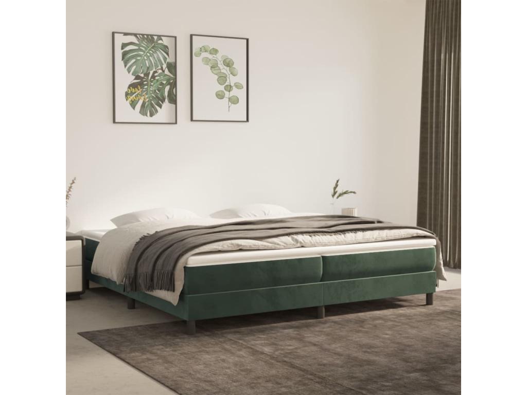 Upholstered bed base and mattress, dark green, 200x200cm, velvet, NTVR46051