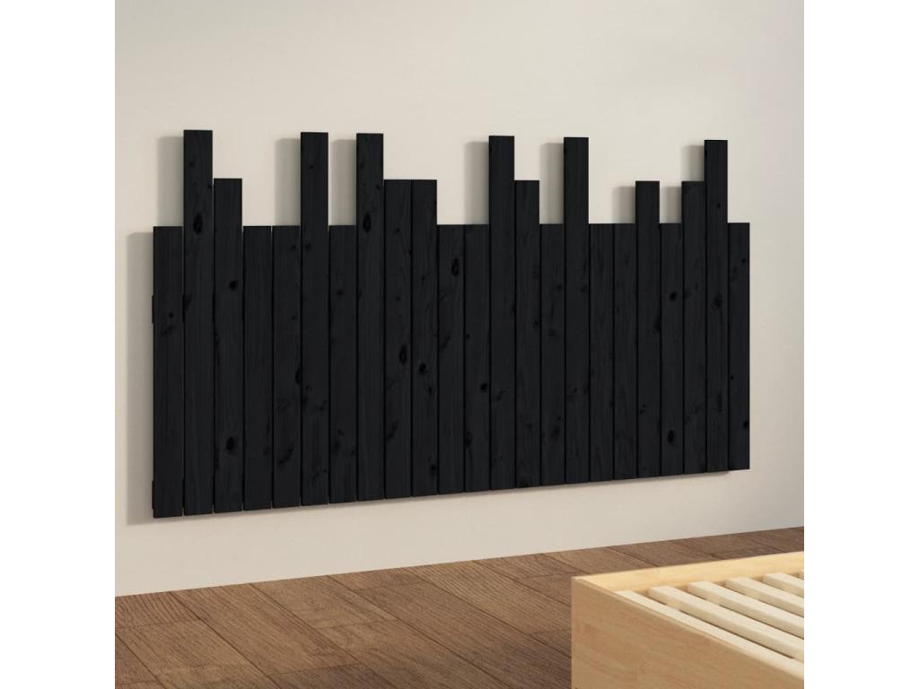 Wall-mounted headboard, black, 146.5x3x80 cm, solid pine wood, AFND07132