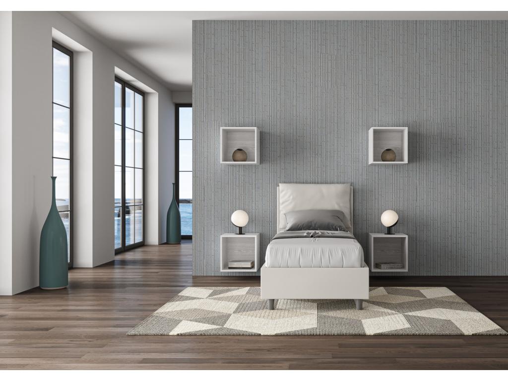 Modern adult bed with faux leather upholstered cushions, Elariva - White - 80x190 BAOP18459