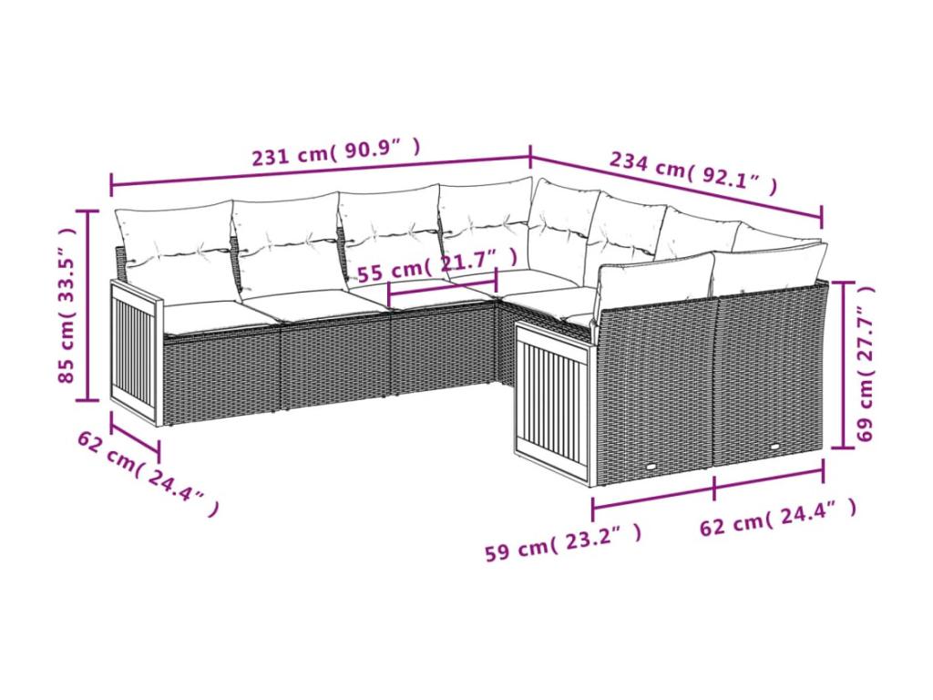 8-piece garden furniture set with cushions, beige woven resin VSMP76898