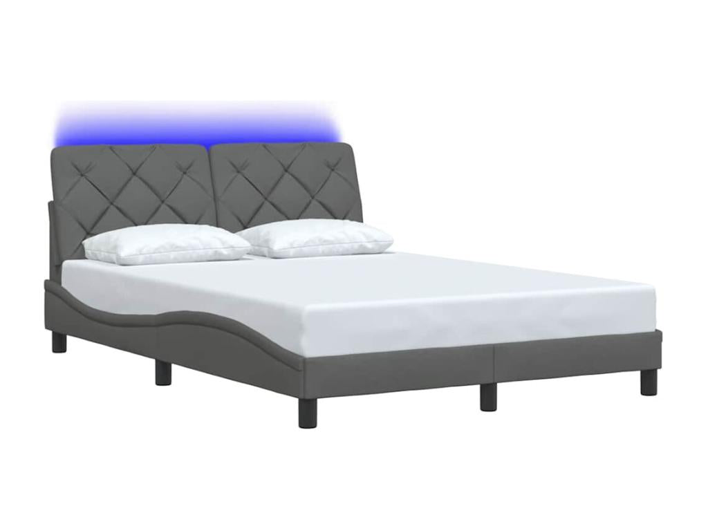 Bed frame with LED lighting, mattress not included, dark grey, 140x190 cm, fabric VAWH16039