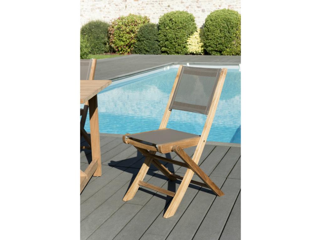 Elariva - Teak Wood Garden Furniture Set for 2 People - Garden Set - 1 Folding Square Table 70cm and 2 Textilene Chairs Elariva TDJZ87302