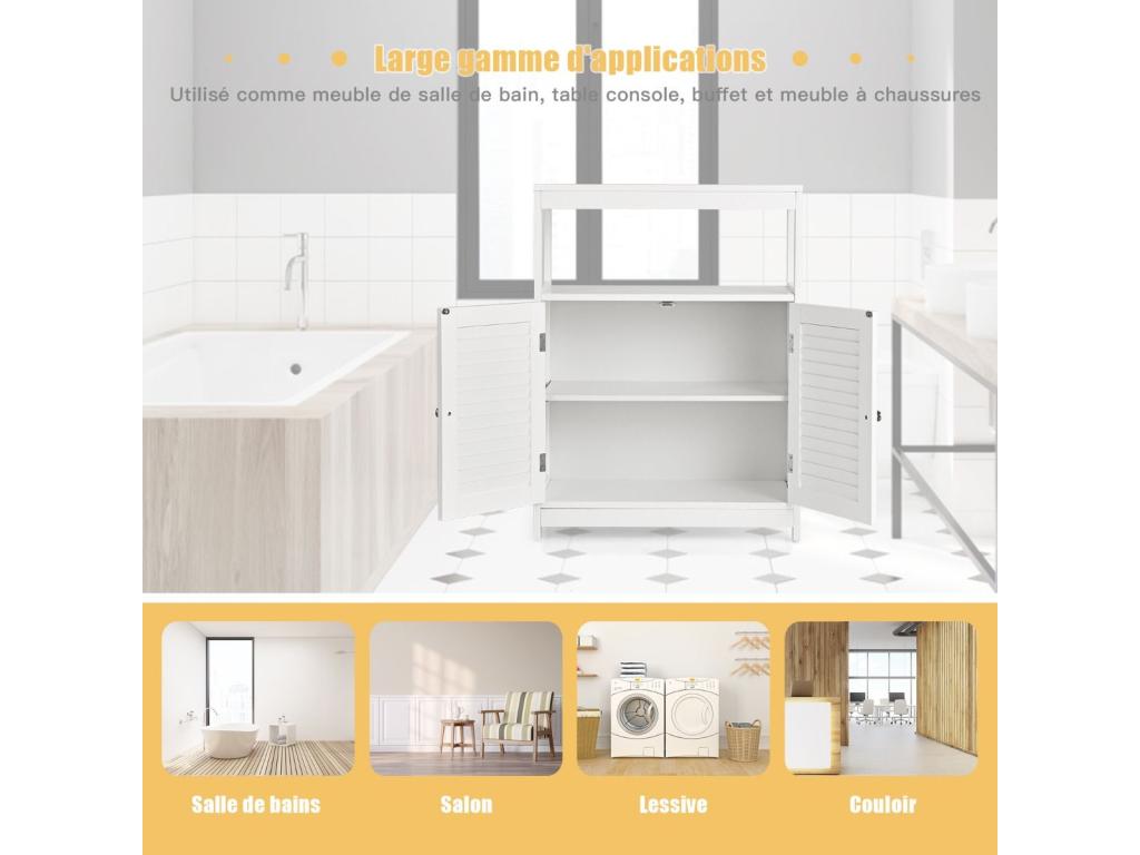 Bathroom cabinet with 2 slatted doors and shelves 60x30x80.5 cm PSXW76892