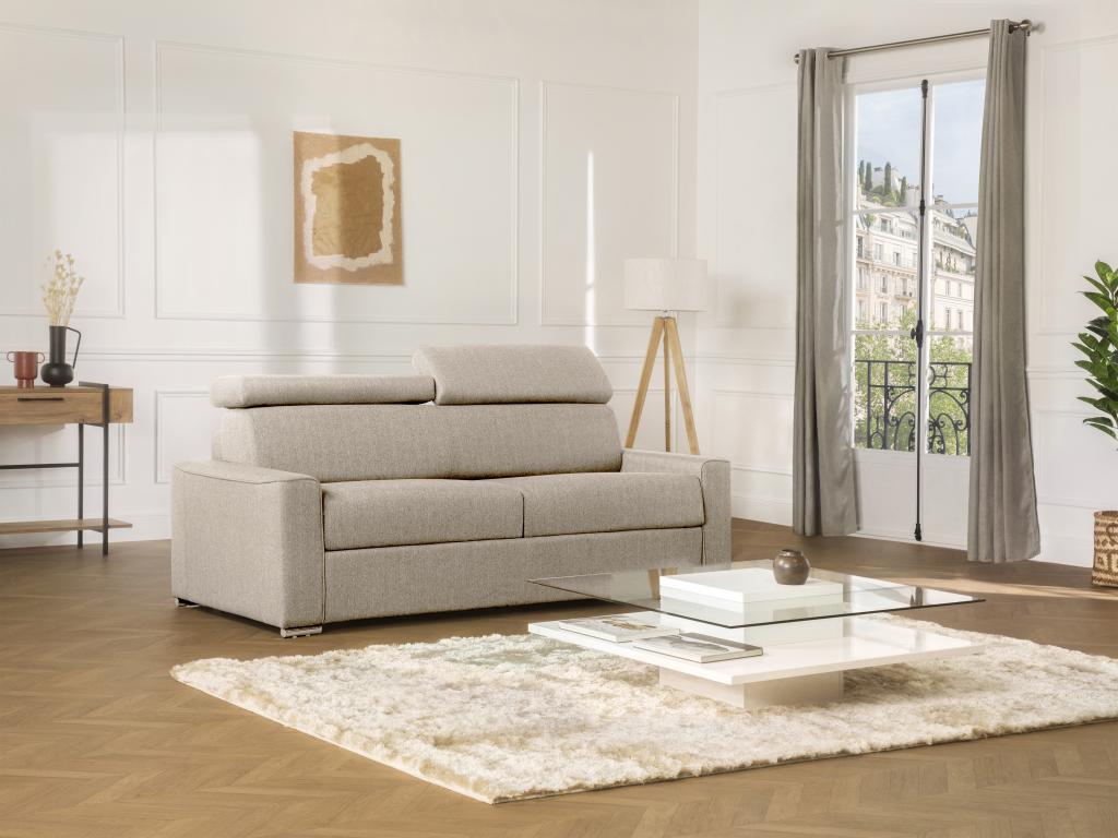 2-seater sofa bed with express conversion in beige fabric - 120 cm sleeping area - 14 cm mattress Elariva XCLA09480