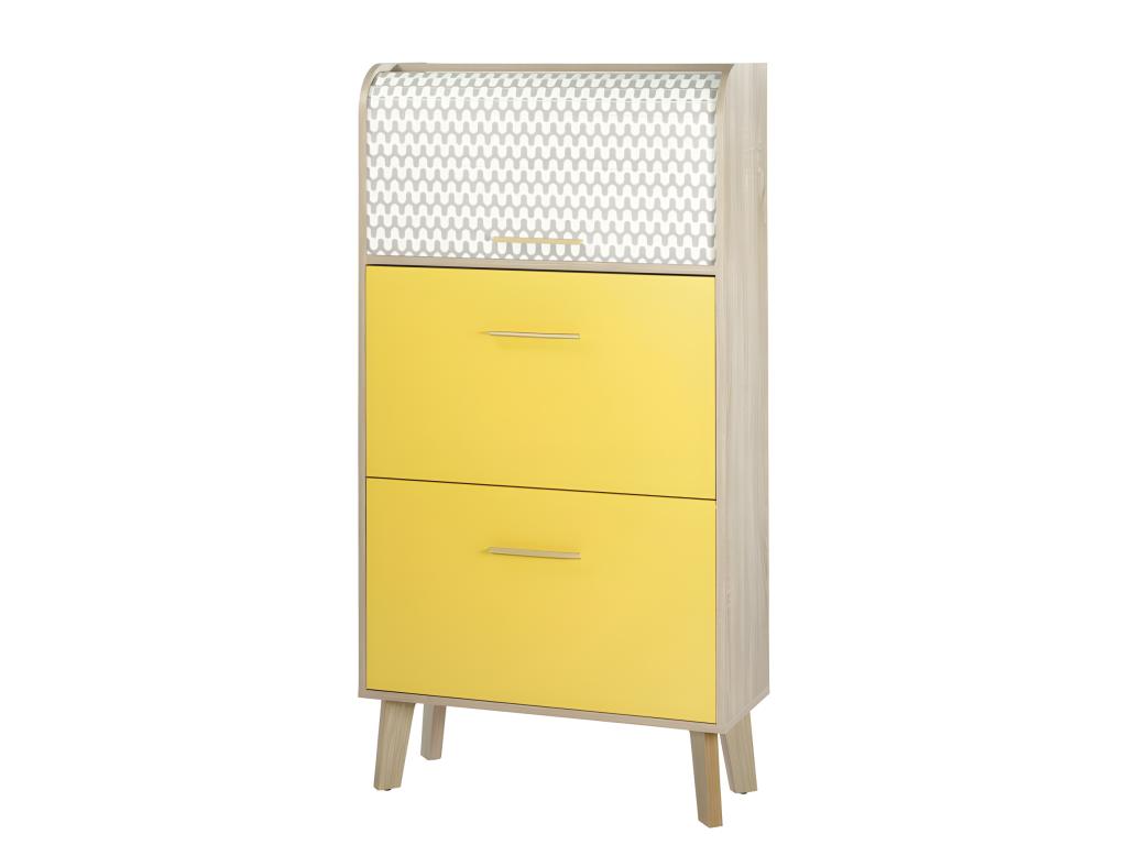 Oak Shoe Cabinet with Yellow Drop-Down Doors - Grey Waves Curtain Color 810 IMJI23920