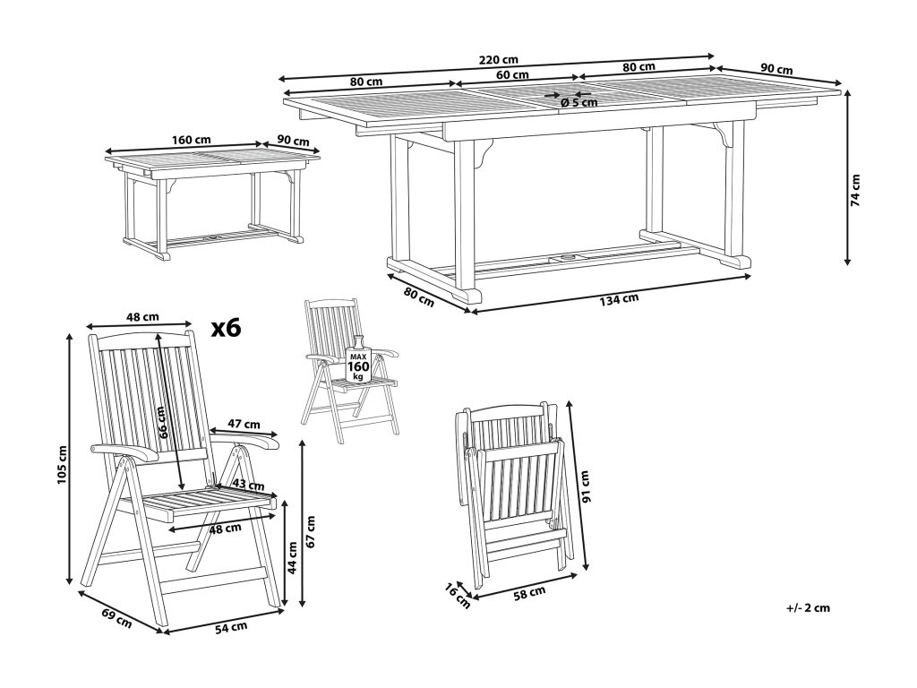 6-seater garden dining set, light brown, FMNG34169