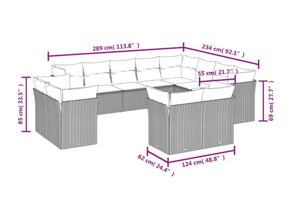 12-piece garden furniture set with cushions, black woven resin HWGA80990