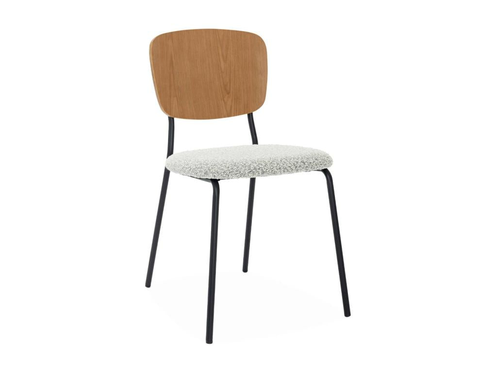 Set of 2 chairs with textured white loopback seat - curved poplar wood backrest - matte black metal legs PYTU51869