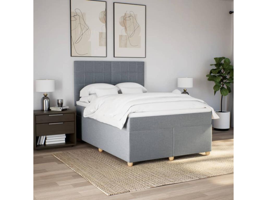 Bed base with mattress, light grey, 140x190cm, fabric, GEAM63941