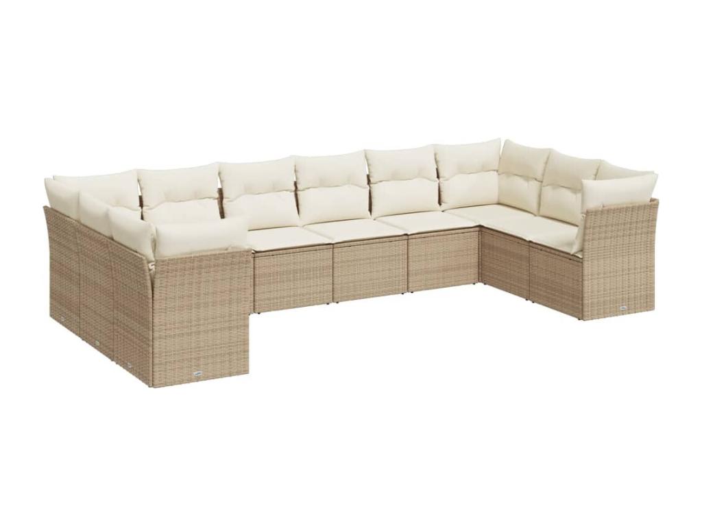 Garden furniture set with cushions, 10 pieces, beige woven resin FUDX94415