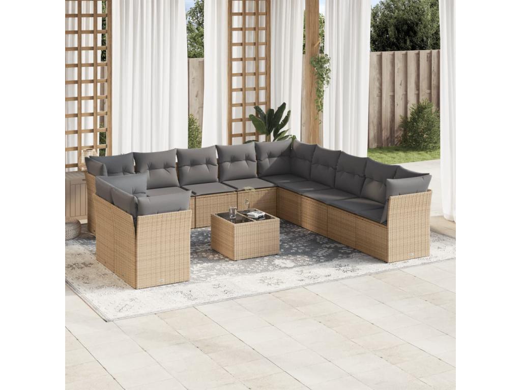 12-piece beige resin wicker garden furniture set with cushions SXWZ47301