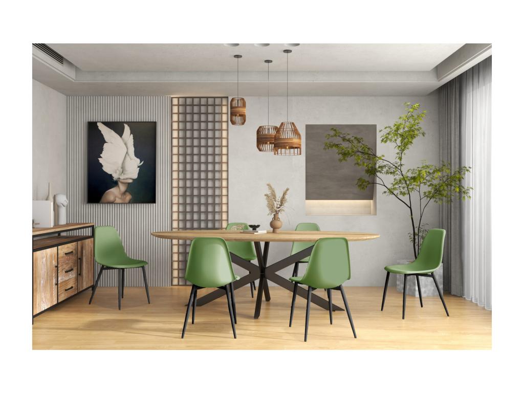 Elariva-Chair Shell Sage and black metal x4 FUBK28795