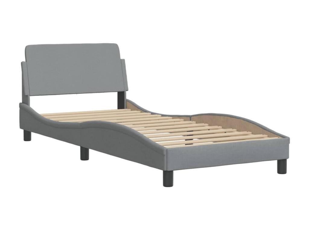 Bed frame with headboard, light grey, 90x200 cm, fabric PSST28468
