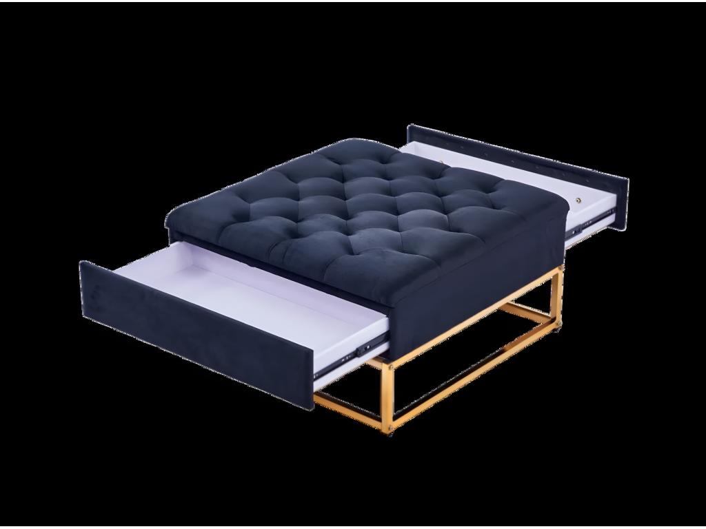 Coffee table with storage drawers, black tufted velvet top and gold legs YKFC85637