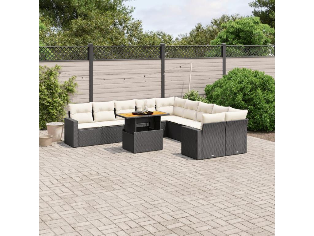 11-piece garden furniture set with cushions, black woven resin CFII40596