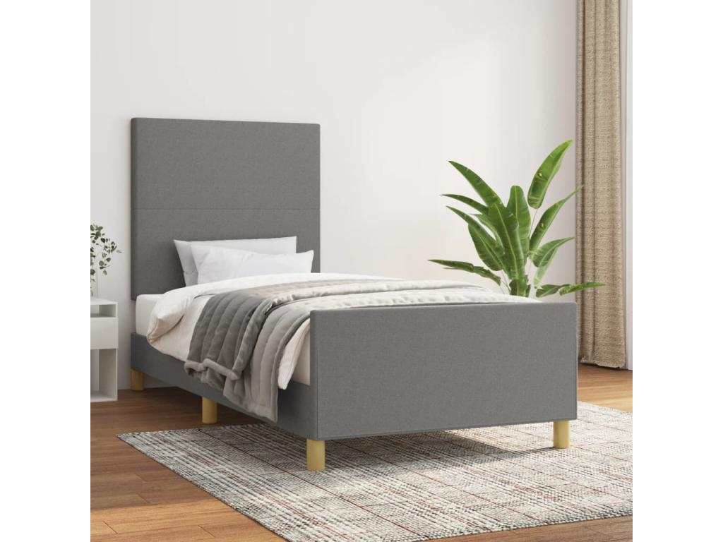 Bed frame with headboard, dark grey, 90x190 cm, fabric, UHDL56626