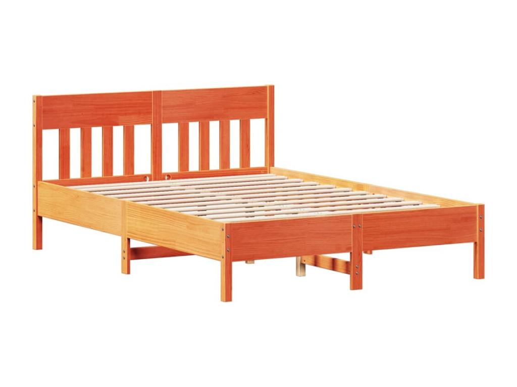 Bed frame without mattress, brown wax finish, 160x200cm, solid pine wood, ERLF66670