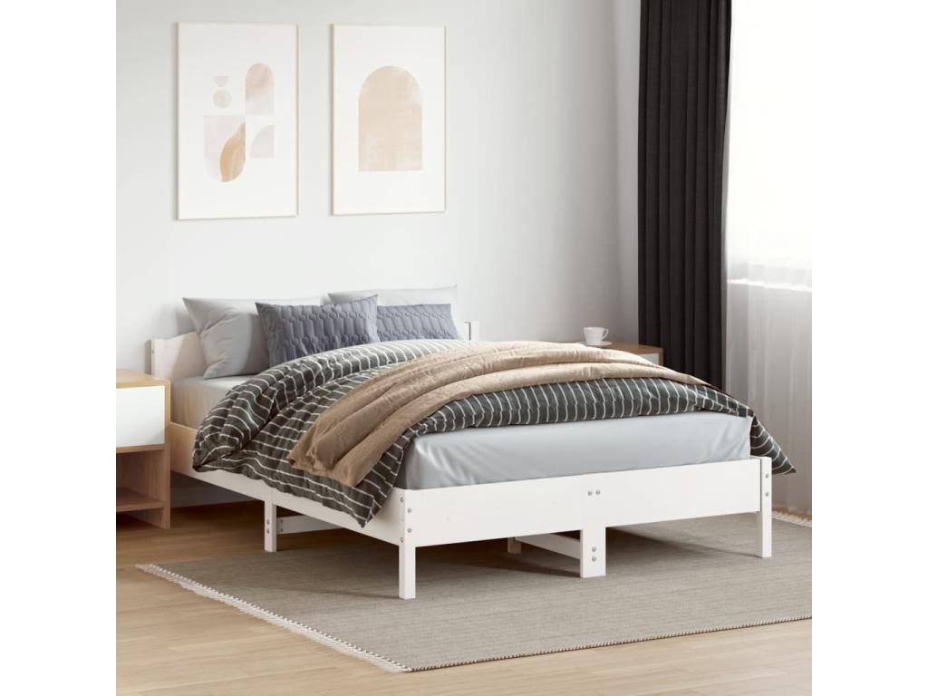 Bed frame with white headboard, 150x200 cm, solid pine wood, GMXI87487