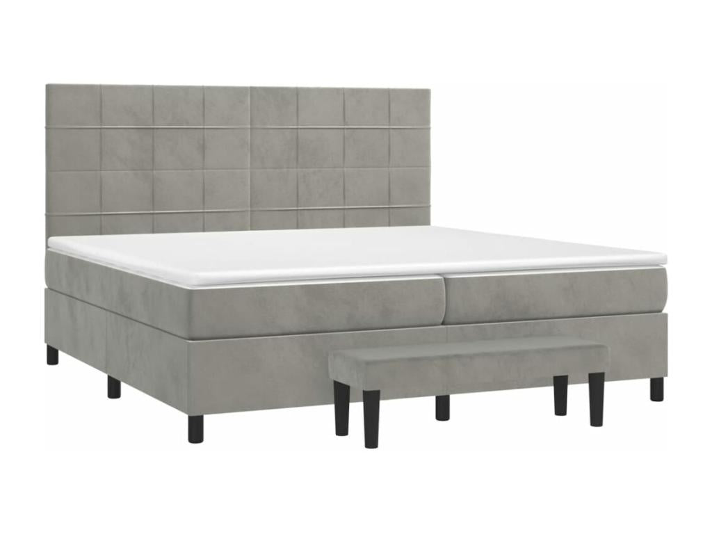 Bed base and mattress, light grey, 200x200 cm, velvet, LPGU22344