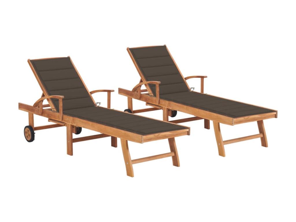 Set of 2 sun loungers with cushions, solid teak wood UVKO58934