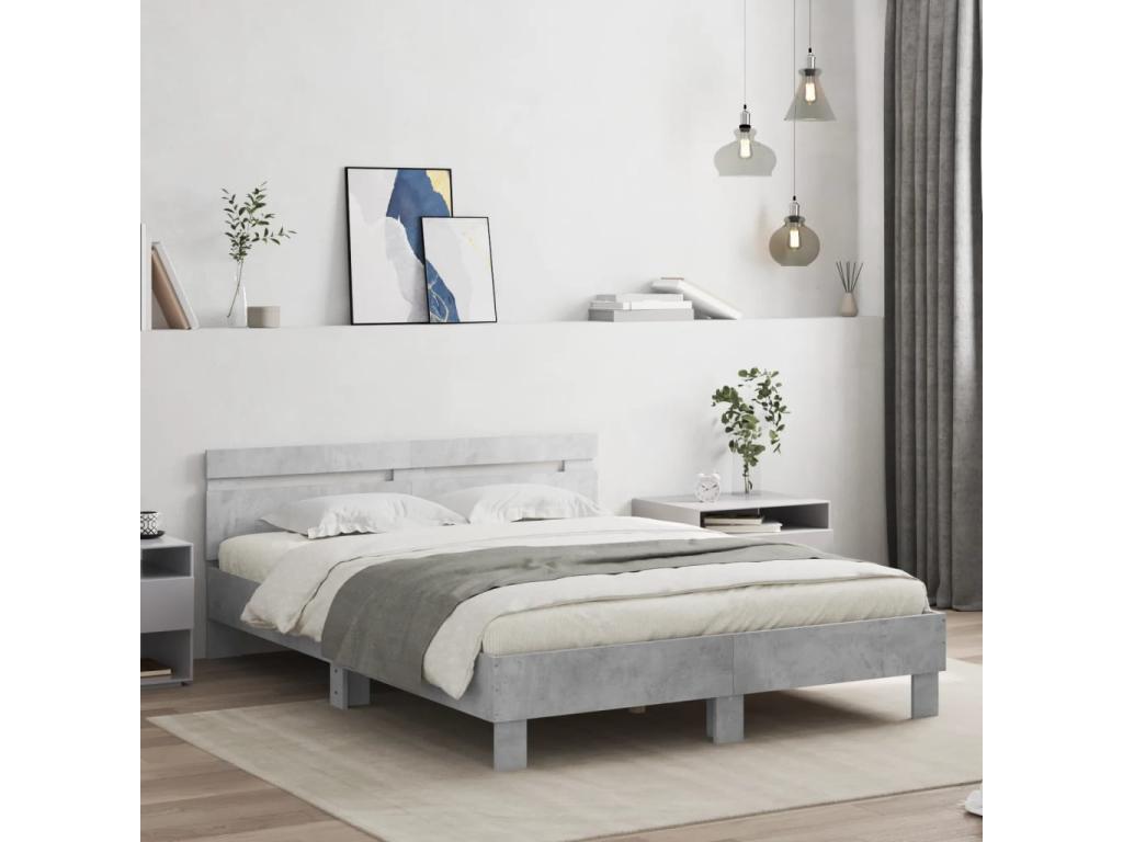 Bed frame with headboard, concrete grey, 150x200 cm HVJY44190