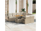 9-piece garden furniture set with cushions, beige woven resin HUTB42907