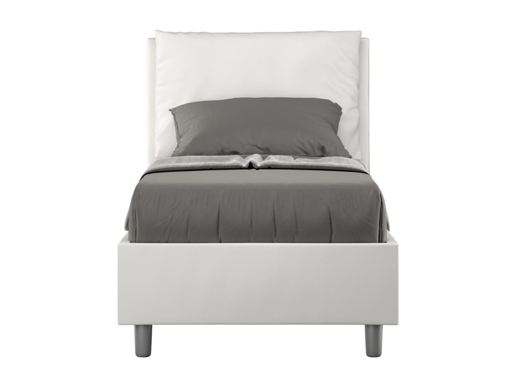 Modern adult bed with faux leather upholstered cushions, Elariva - White - 80x190 BAOP18459
