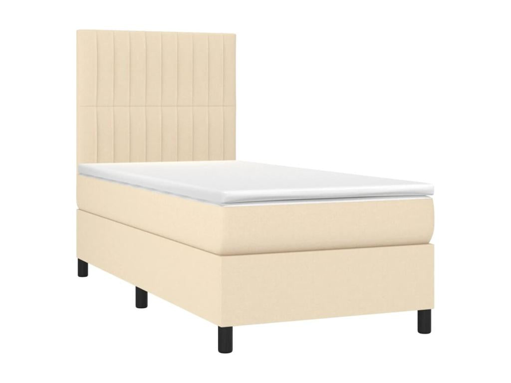 Upholstered bed base with mattress and LED lighting, Cream, 90x190 cm, Fabric SVIH40667