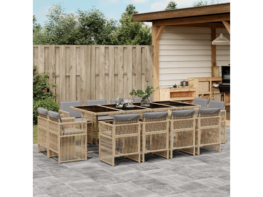 13-piece garden dining set with cushions, méElariva beige rattan ZQQY49487