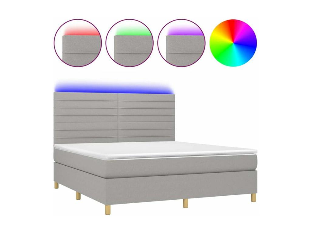 Bed base, mattress, and LED light grey 180x200 KLWA57094