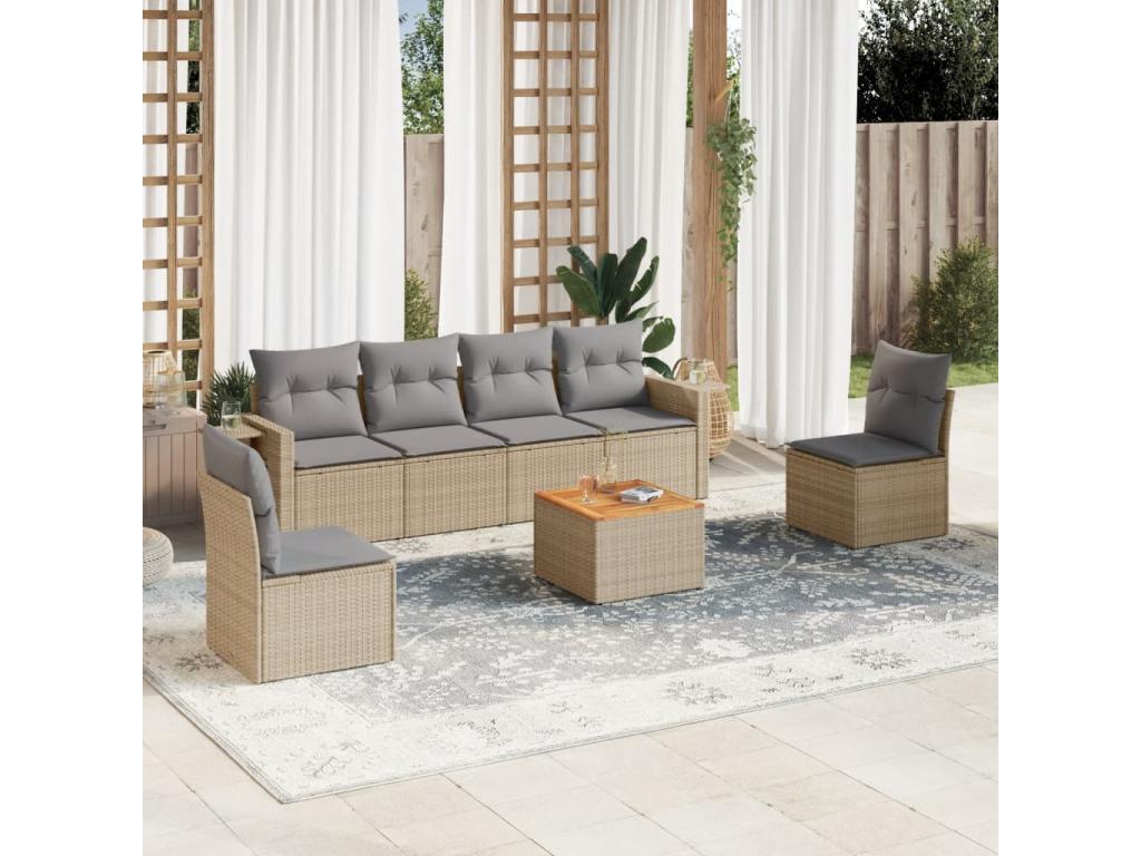 Garden furniture set with cushions, 7 pieces, méElariva beige woven resin OEZK75343