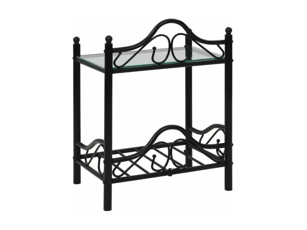 Elariva ULFG42650 Bedside Table with 2 Shelves, Black Metal and Tempered Glass