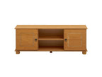 Elariva 134cm country-style wooden TV stand/bench with 2 doors and 2 niches in stained and waxed solid pine OHFH11883